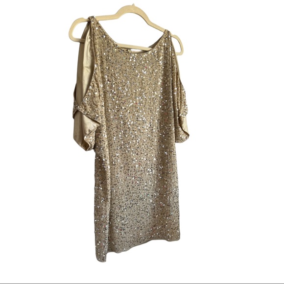 Aidan Mattox Gold Sequins Dress Cold Shoulder Size 2 - Picture 6 of 13
